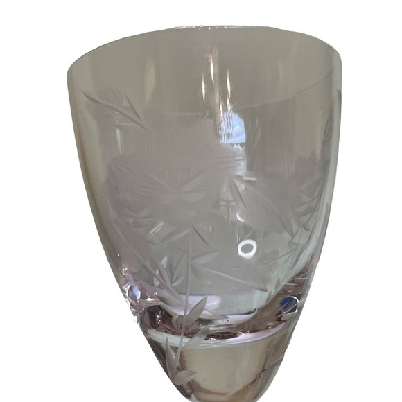 Vintage Etched Floral Crystal Sherry Cordial Glass 5.25" tall x 2.25" Set of 3 - Picture 9 of 15